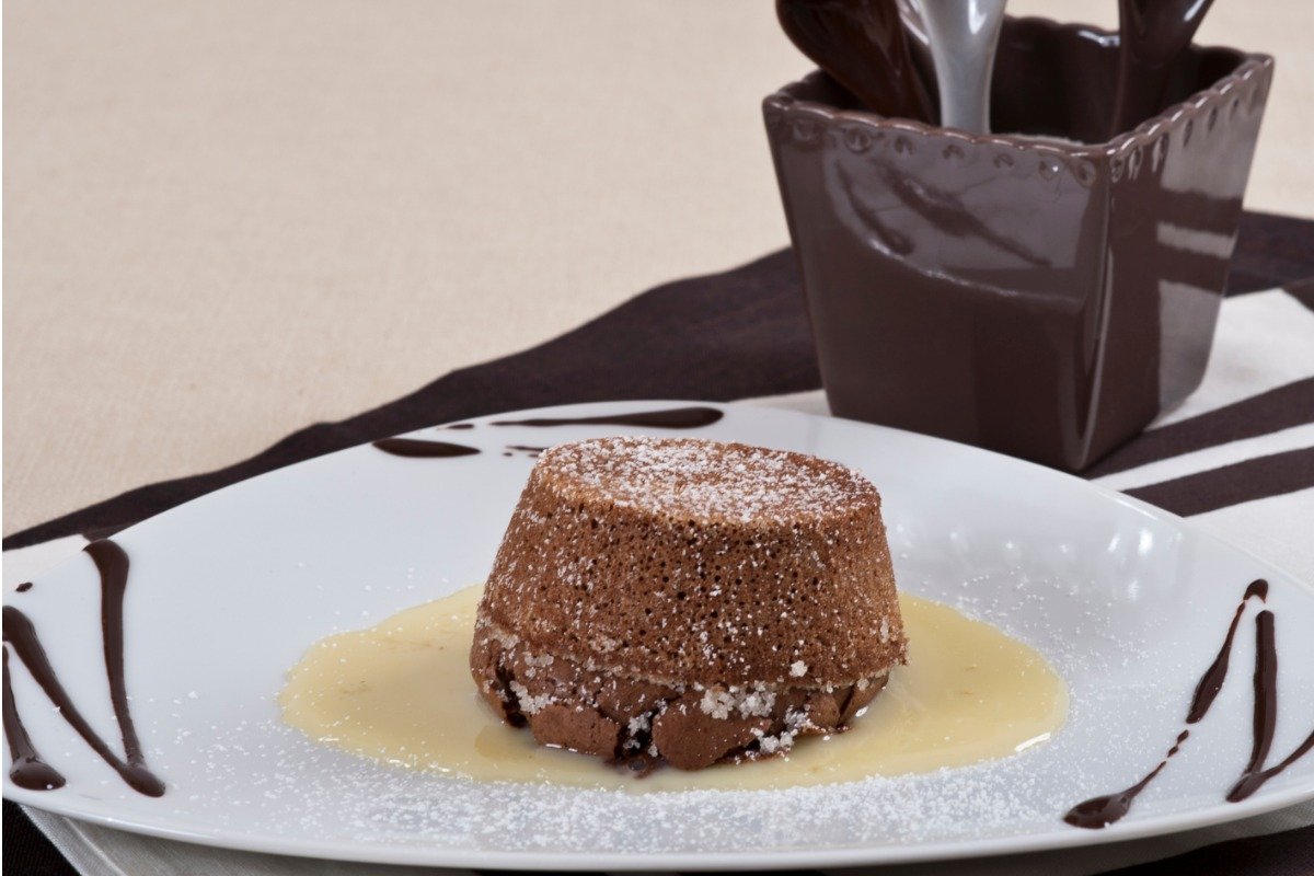 385. Tortino di marron glacé con crema inglese alla grappa