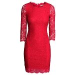 H&M abito rosso in pizzo con maniche a tre quarti