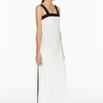 Twin-Set long dress bianco con spalline e bordino neri