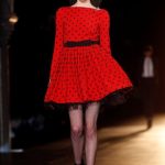 Saint Laurent vestito rosso a pois con tulle