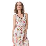 Long dress Bausch con ricami floreali multicolor su fondo bianco