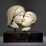 Francesco Vezzoli The Eternal Kiss 2015 Roman heads: woman circa 117-138 A.D., man circa 2nd century A.D. Restored with Carrara marble, painted with watercolour, mounted on a black African marble plinth Overall 49x35x49 cm Photo credits: Prudence Cuming Courtesy: The Artist and Almine Rech Gallery