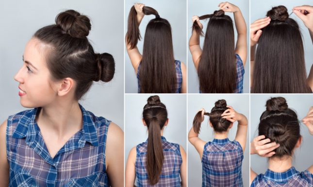 Per creare il doppio chignon bisogna dividere la chioma in due ciocche uguali fino a formare due code di cavallo che poi dovranno essere arrotolate su se stesse.