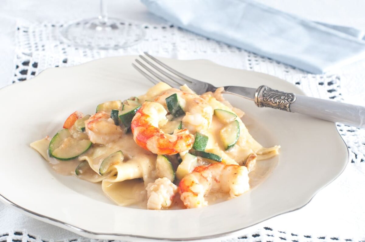 Lasagne con zucchine e gamberetti