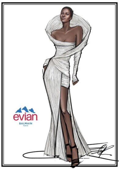 Il bozzetto dell'abito Evian x Balmain (foto uff. stampa)