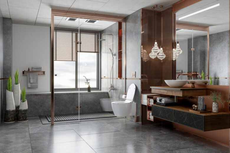 Bagno pareti grigio perla