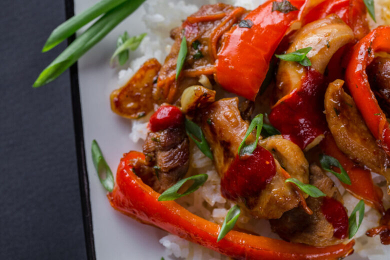 filetto di maiale con peperoni in agrodolce