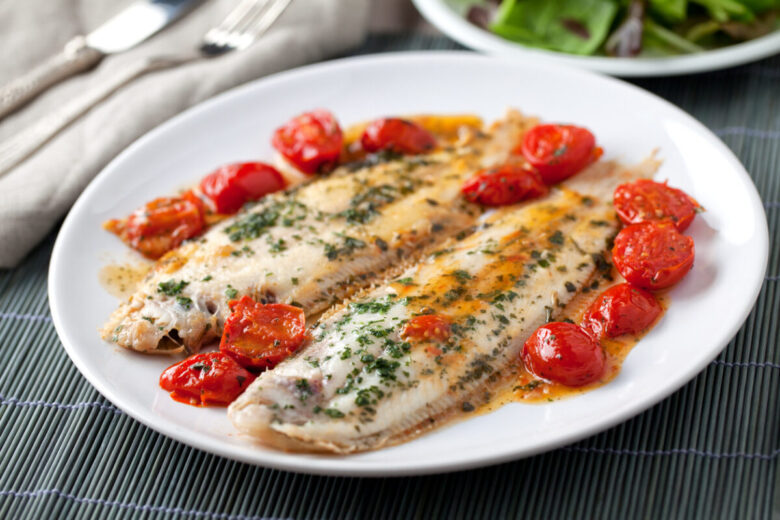 Ombrina in padella con pomodorini