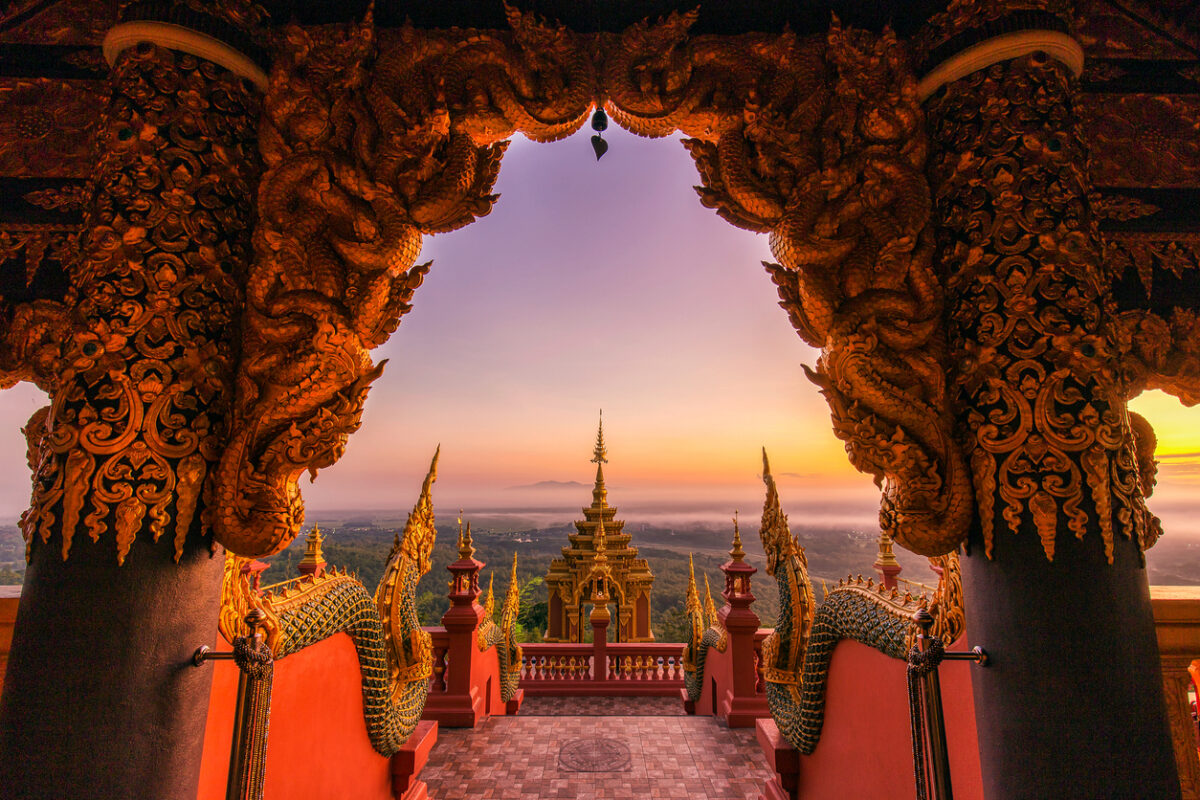 Wat Phra That Doi Phra Chan Temple with beautiful view at sunrise, Lampang province, Thailand Wat Phra That Doi Phra Chan Temple with beautiful view at sunrise, Lampang province, Thailand