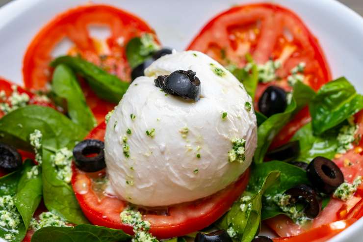 Mozzarella adagiata su un letto di pomodori