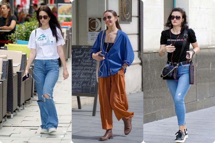 collage tre donne che camminano con auricolari